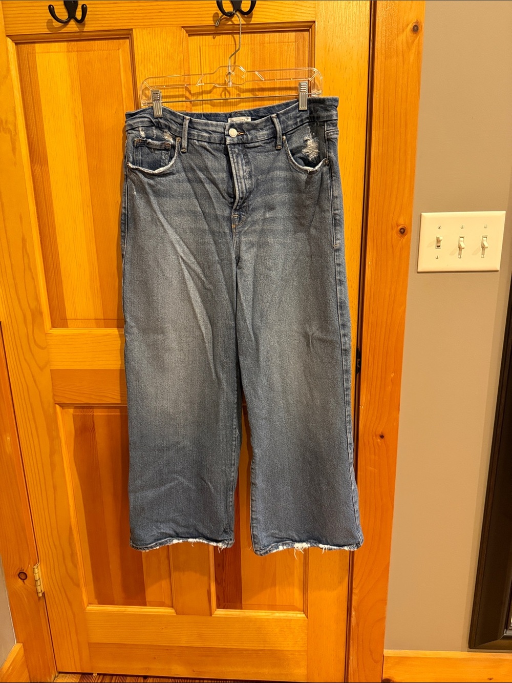 Good American Wide-Leg Palazzo Cropped Jeans in Medium Blue Size 14